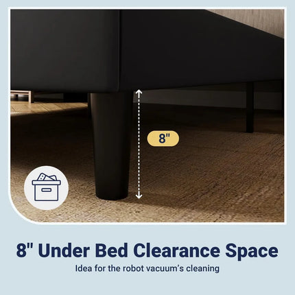 Queen Upholstered Platform Bed Frame with Wingback Headboard, No Box Spring Needed, Under Bed Storage, Easy Assembly, Black queen-upholstered-platform-bed-frame-with-wingback-headboard-no-box-spring-needed-under-bed-storage-easy-assembly-black
