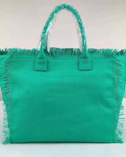 Personalized Trendy Fringed Canvas Tote with Stylish Ruffles