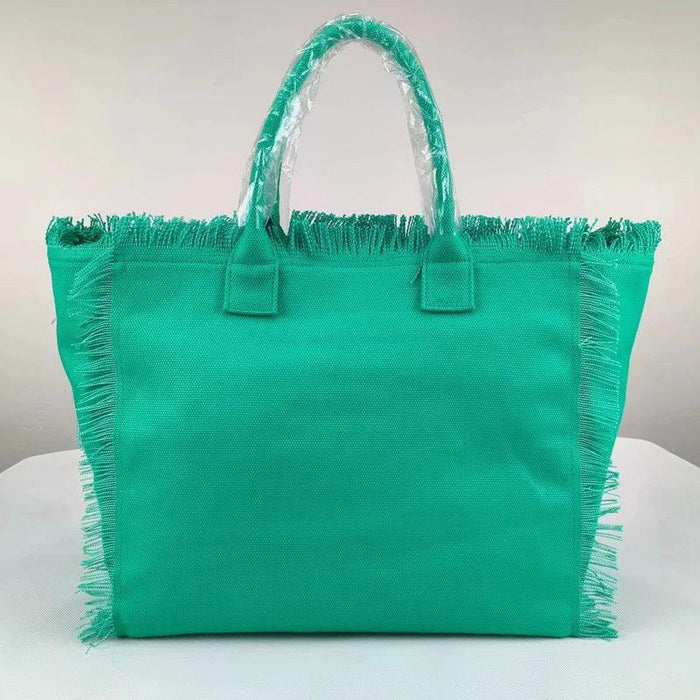 Personalized Trendy Fringed Canvas Tote with Stylish Ruffles