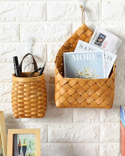 Woven Bamboo Wall Baskets for Elegant Plant and Flower Arrangement