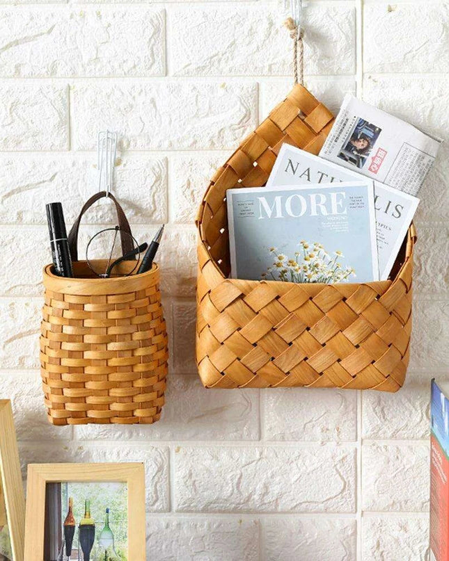 Woven Bamboo Wall Baskets for Elegant Plant and Flower Arrangement