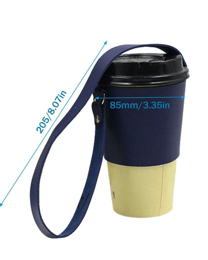 Leather Cup Holder with Strap - Stylish Drink Sleeve for Hot and Cold Drinks