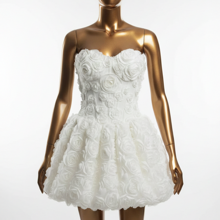 Strapless 3D Flower Mini Wedding Dress — Bubble Skirt, Custom & Plus Sizes