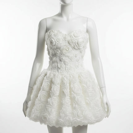 Strapless 3D Flower Mini Wedding Dress — Bubble Skirt, Custom & Plus Sizes