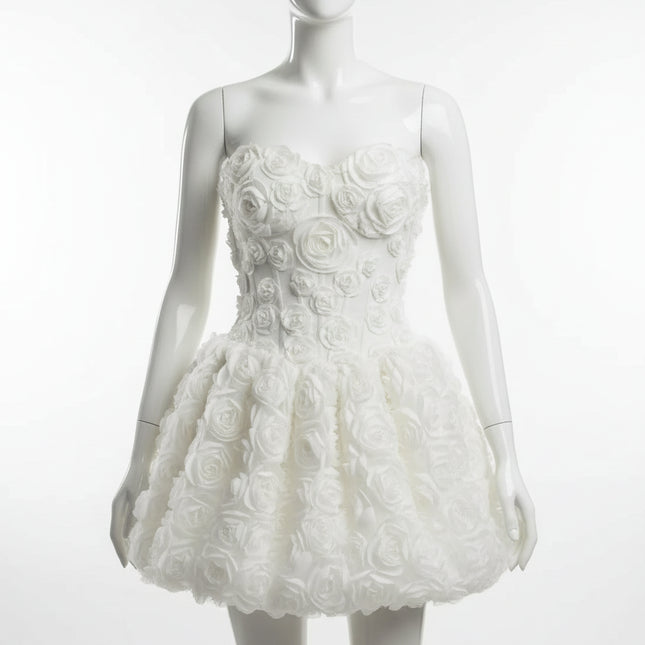 Strapless 3D Flower Mini Wedding Dress — Bubble Skirt, Custom & Plus Sizes