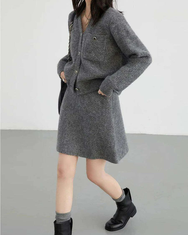 Women's Cozy Cardigan and A-line Skirt Ensemble for Spring