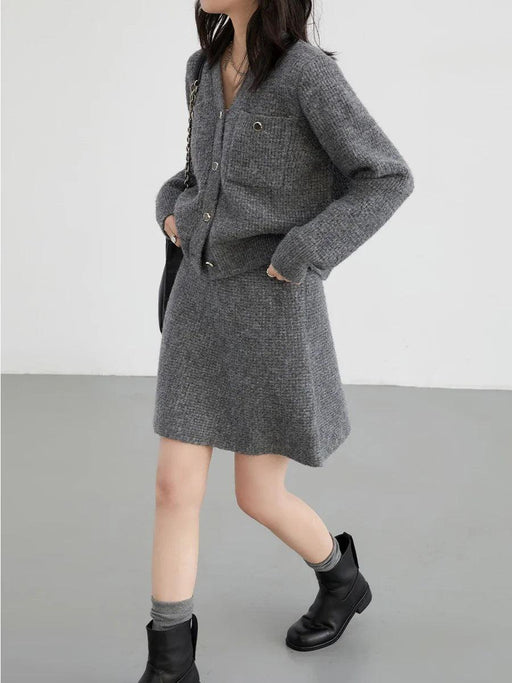 Women's Cozy Cardigan and A-line Skirt Ensemble for Spring