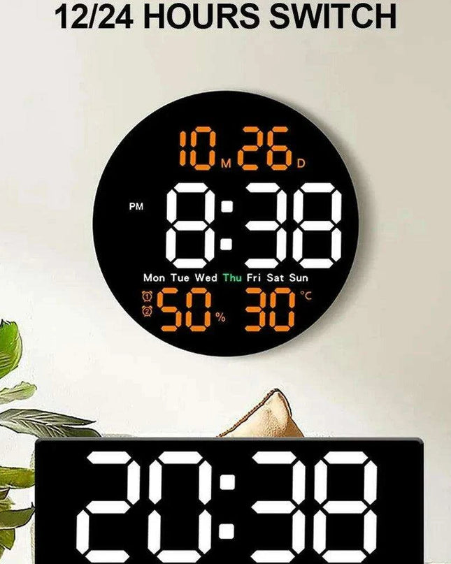 Vibrant Remote-Controlled LED Wall Calendar Clock with Temperature & Dual Alarm - 10 Inch Home Decor