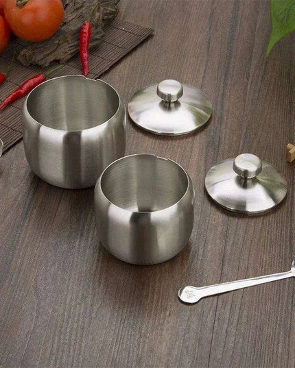 Sleek Stainless Steel Spice Storage and Dispensing Set with Spoon