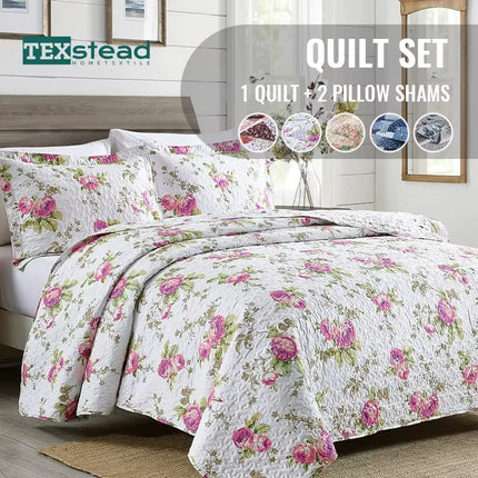Charryarn Reversible Floral Quilt Bedding Set - Soft, Lightweight Micr
