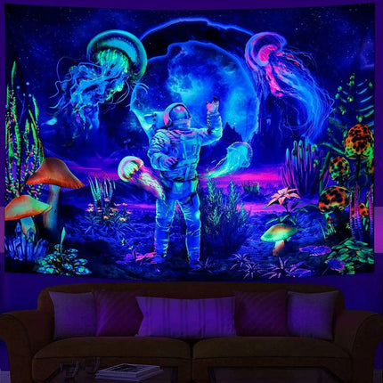 Neon Skull Tapestry Set - Eye-Catching UV Reactive Halloween Decor for Your Home