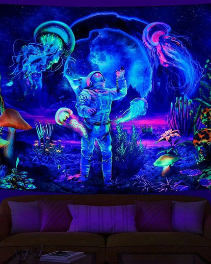 Neon Skull Tapestry Set - Eye-Catching UV Reactive Halloween Decor for Your Home