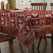 Bohemian Chic Embroidered Table Cover with Trendy Tassels