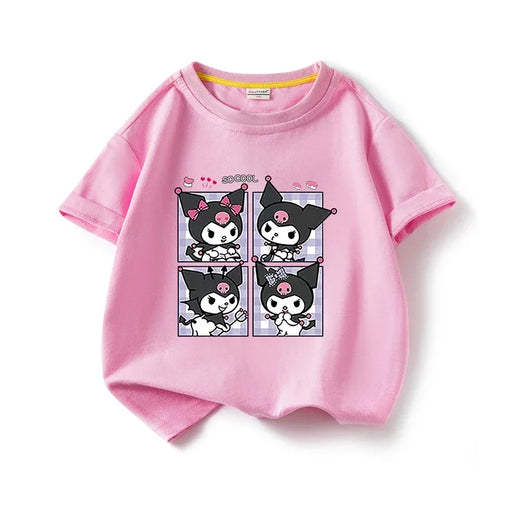 Charming Kuromi Anime Kids Summer Tee | Cotton Cartoon Casual Wear for Children