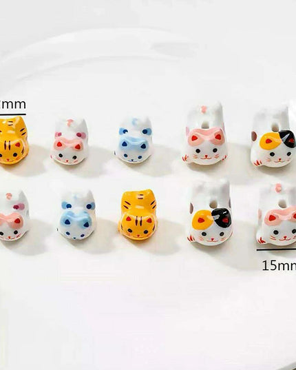 Charming Anime-Inspired Lucky Cat Ceramic Beads for Creative Jewelry Projects - 15x21mm Porcelain Essentials with Vertical Hole