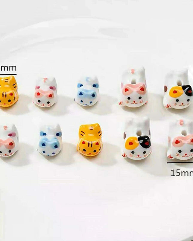Charming Anime-Inspired Lucky Cat Ceramic Beads for Creative Jewelry Projects - 15x21mm Porcelain Essentials with Vertical Hole