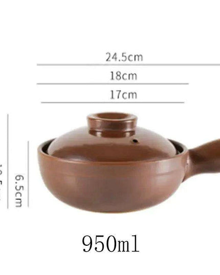 Artisan Earthenware Casserole Pot with Ergonomic Handle - Choose Between 650ml & 900ml for Rice, Noodles, Porridge, and Soups