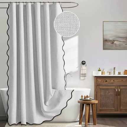 Waterproof Faux Linen Shower Curtain with Scalloped Edge – 14 Colours