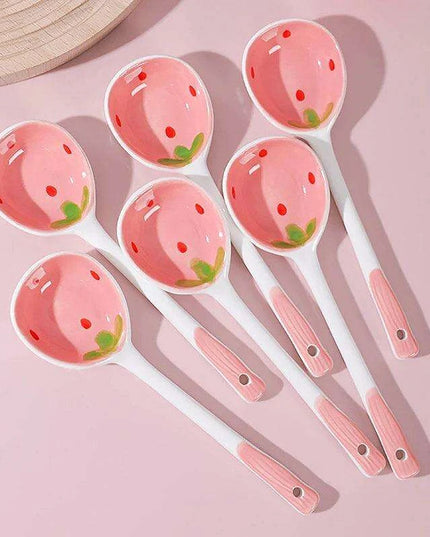 Whimsical Strawberry Cartoon Ladle: Charming Hand-Painted Ceramic Spoon for Creative Cooking