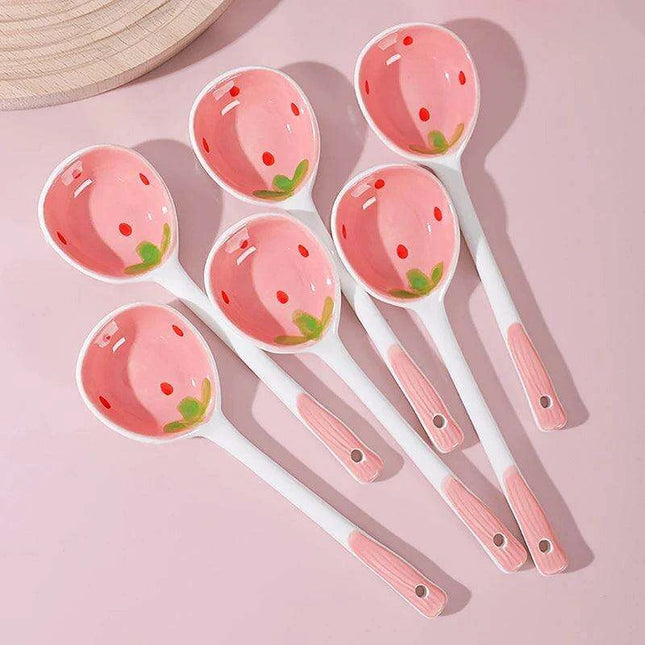 Whimsical Strawberry Cartoon Ladle: Charming Hand-Painted Ceramic Spoon for Creative Cooking