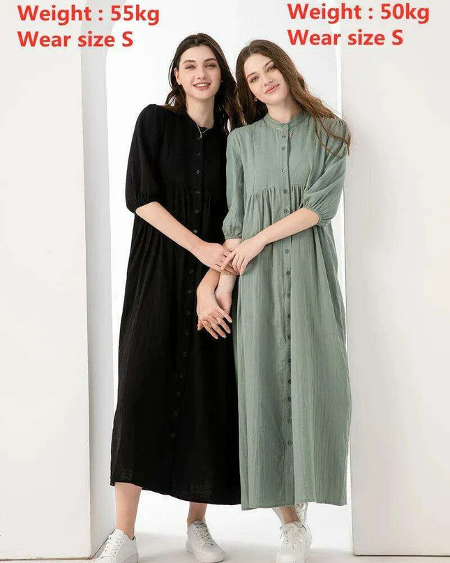 Breezy 3/4 Sleeve Cotton Maxi Dress | Comfortable Summer Gauze Dress with Inner Lining