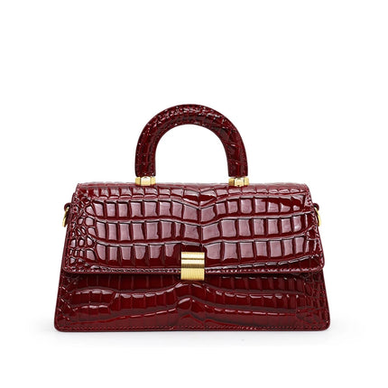 Crocodile Embossed Cowhide Leather Small Square Bag | Très Elite
