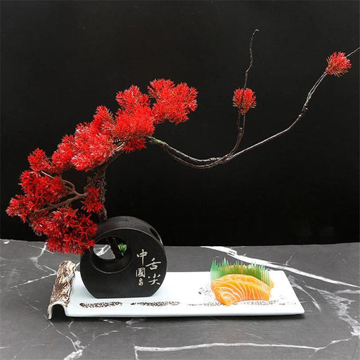Elegant Sushi and Blooms Display Rack - Stylish Culinary Presentation Piece