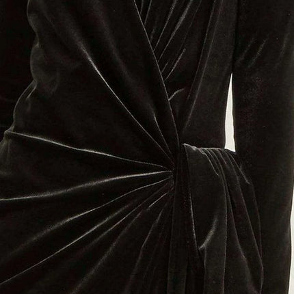 Sophisticated Asymmetrical Velvet Evening Dress with Alluring Deep V-neck