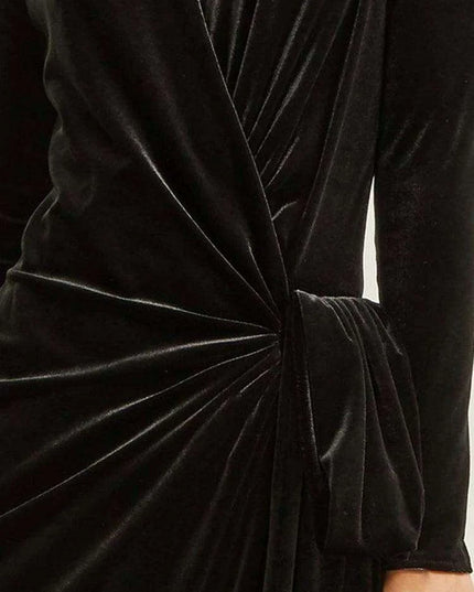 Sophisticated Asymmetrical Velvet Evening Dress with Alluring Deep V-neck