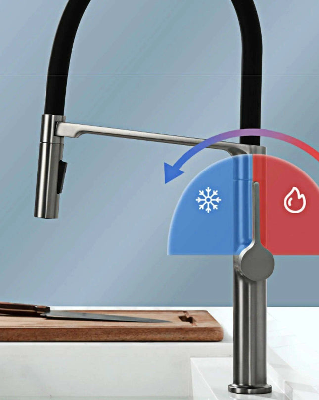 Elegant Gunmetal Magnetic Docking Kitchen Faucet - Stylish Single Handle Hot and Cold Tap