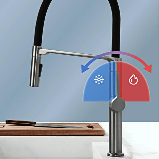 Gunmetal Kitchen Faucet with Sleek Magnetic Docking System - Modern Single Handle Hot and Cold Sink Tap