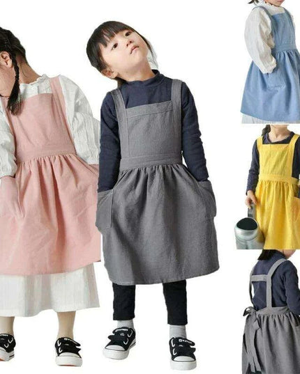 Stylish Kids' Linen Cooking and Craft Apron with Front Pocket - Perfect for Ages 3-10