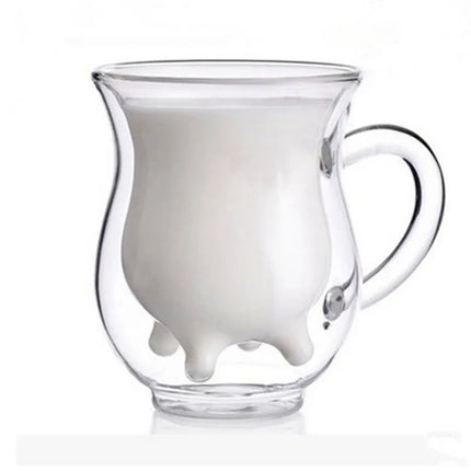 Double Wall Glass Creamer Jug — 250ml Cow-Shaped Milk Pitcher