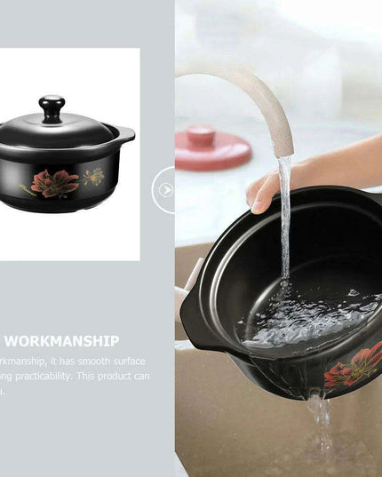 Premium Black Ceramic Clay Casserole Pot with Non-Stick Coating - Perfect for Cooking Chicken, Soup, Rice and More