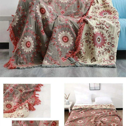 Reversible Jacquard Cotton Sofa Throw Blanket with Non-Slip Design