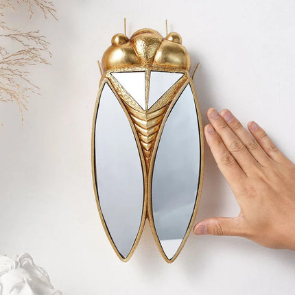 Benben Homey Golden Cicada Shaped Mirror Wall Ornament - Elegant Resin