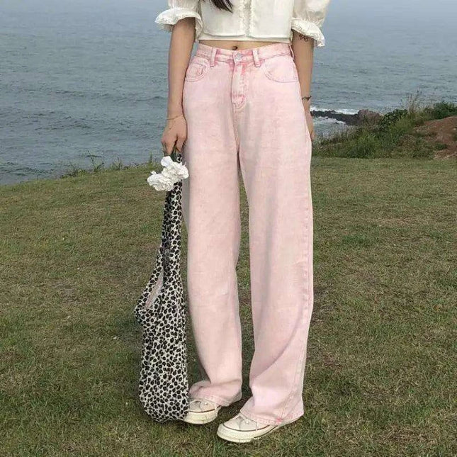 Trendy Pink High-Waisted Y2K Wide-Leg Trousers for Women - Must-Have Summer Fashion 2023