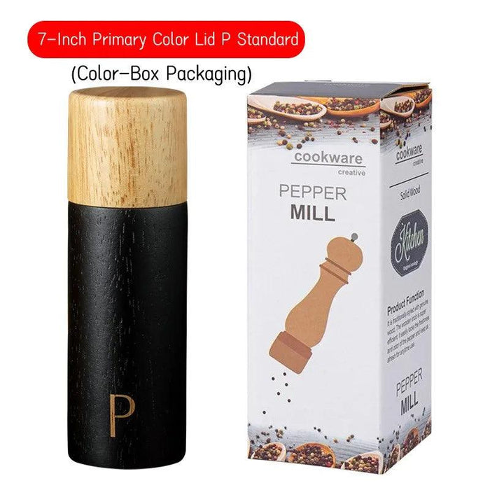 Elegant 7-Inch Salt and Pepper Mill Set with Chic Wooden Holder for Gourmet Dining