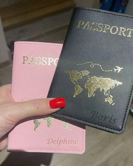 Custom Engraved Passport Holder for Adventurous Couples - Elegant Travel Essential