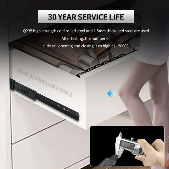 24" Premium Galvanized Steel Push-to-Open Drawer Slides - Heavy-Duty Pair for Cabinetry