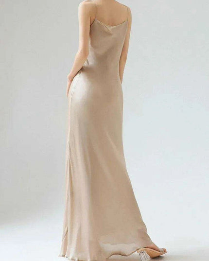 Elegant Sleeveless Long Silk Satin Party Dress in Mulberry