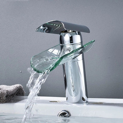 Glass Waterfall Bathroom Faucet – Hot/Cold Mixer, Short/Tall O