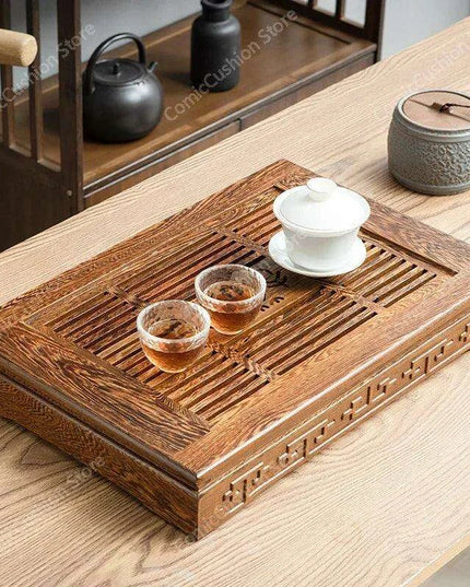 Luxurious Rosewood Tea Serving Tray with Convenient Storage Drawer - Stylish Wooden Table for Home Use