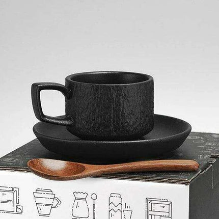 Elegant Japanese Rock Texture Porcelain Coffee Cup and Plate Set - Elevate Your Sipping Experience