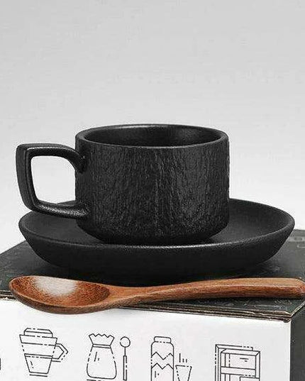 Elegant Japanese Rock Texture Porcelain Coffee Cup and Plate Set - Elevate Your Sipping Experience