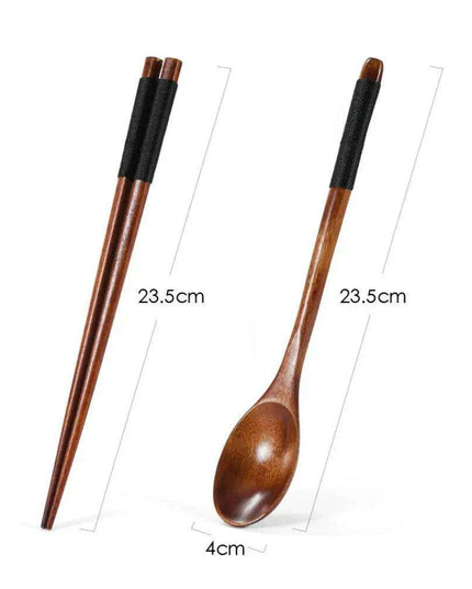 Elegant Japanese Wooden Sushi Cutlery Set with Reusable Chopsticks and Spoon
