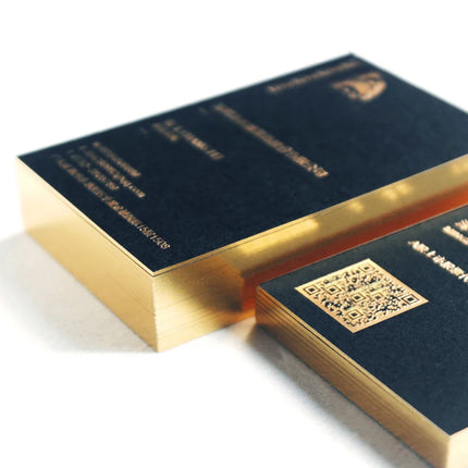 Custom Black Cotton Business Cards | Gold Foil & Embossed Logo