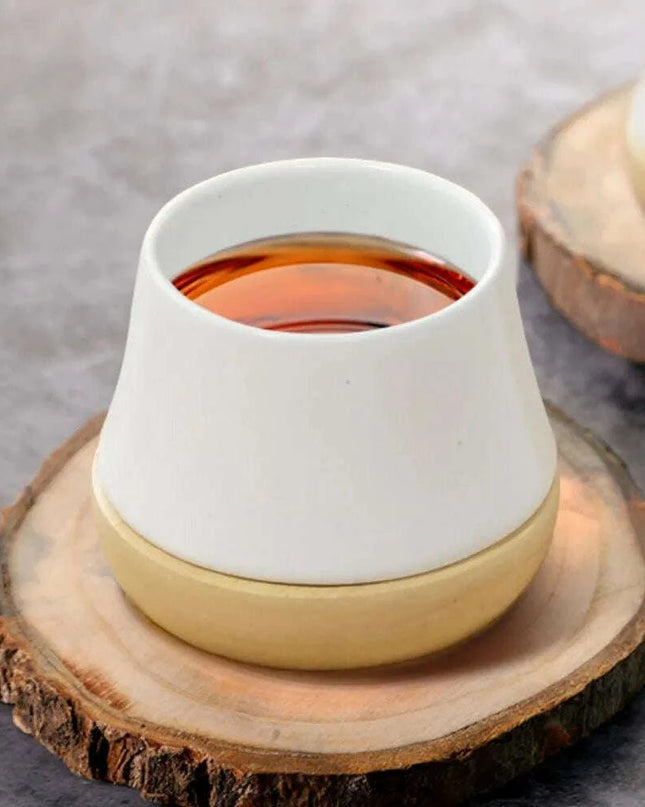Elegant Porcelain Tea Mug Set with Chic Wooden Coasters - Perfect for Kung Fu Tea, Coffee, and Wine, Available in Single, Double, or Quad Sets