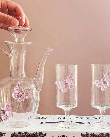 Delightful Pink Butterfly Glass Tea Set - The Ultimate Gift for Romantic Tea Lovers