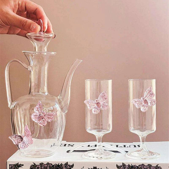 Delightful Pink Butterfly Glass Tea Set - The Ultimate Gift for Romantic Tea Lovers